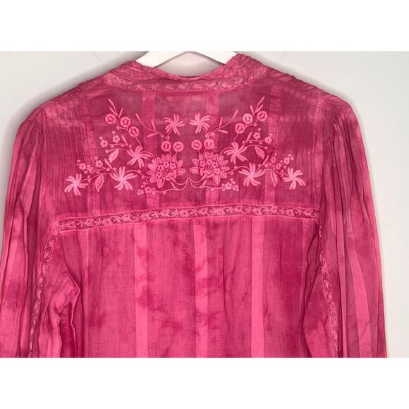 LoveShackFancy Ronda Embroidered Tie Dye Full Zip Blouse Pink Women's Size M - Picture 10 of 11